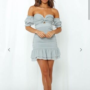 NWT Hello Molly sage green fairy Off-Shoulder Mini Dress, size 2